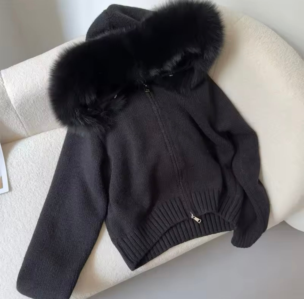 Pre-order Fur-Hooded Cardigan